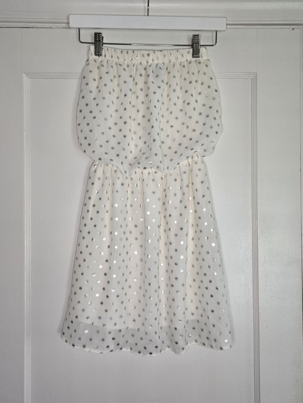 Poof Couture Y2K Strapless Dress - Women's Small - White & Silver